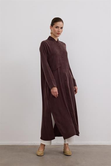 Capri Asimetrik Cepli Uzun Tunik KAHVERENGİ