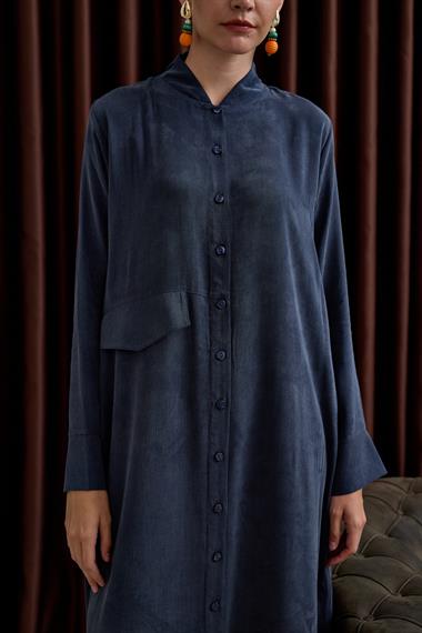 Capri Asimetrik Cepli Uzun Tunik LACİVERT