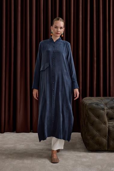 Capri Asimetrik Cepli Uzun Tunik LACİVERT