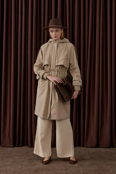 Carrot Fermuarlı Kapüşonlu Yağmurluk BEJ