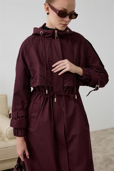 Carrot Fermuarlı Kapüşonlu Yağmurluk MÜRDÜM