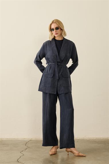 Celine Ceketli Fleto Detaylı Pantolonlu Takım LACİVERT