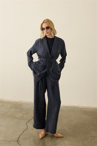 Celine Ceketli Fleto Detaylı Pantolonlu Takım LACİVERT