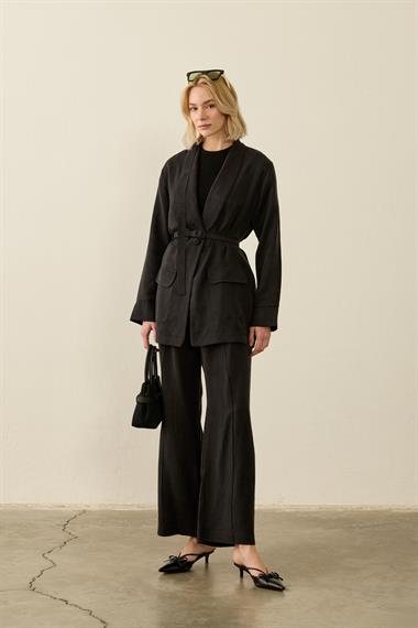 Celine Ceketli Fleto Detaylı Pantolonlu Takım SİYAH