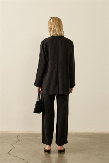 Celine Ceketli Fleto Detaylı Pantolonlu Takım SİYAH