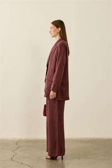 Celine Ceketli Fleto Detaylı Pantolonlu Takım MÜRDÜM