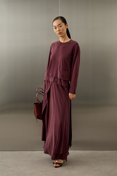 Chelsea Asimetrik Örme Rayon Etekli Takım MÜRDÜM