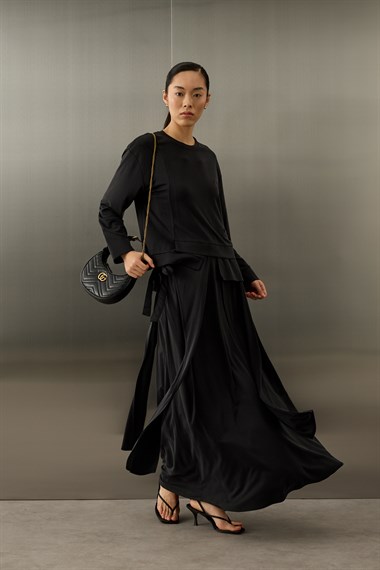 Chelsea Asimetrik Örme Rayon Etekli Takım SİYAH