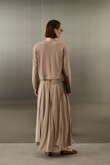 Chelsea Asimetrik Örme Rayon Etekli Takım VİZON