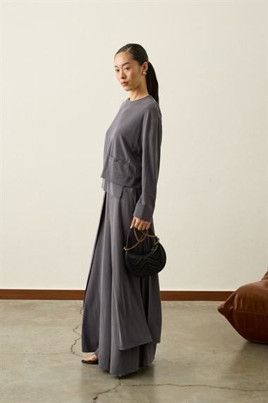 Chelsea Asimetrik Örme Rayon Etekli Takım GRİ