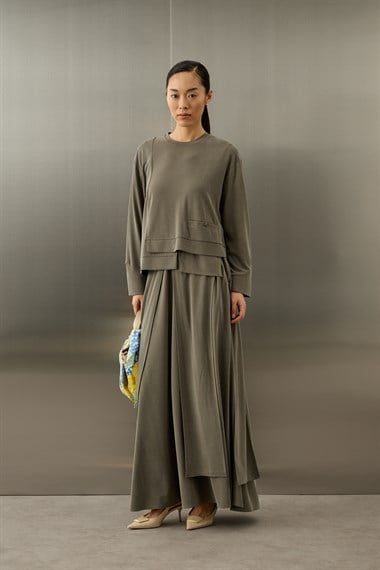 Chelsea Asimetrik Örme Rayon Etekli Takım HAKİ