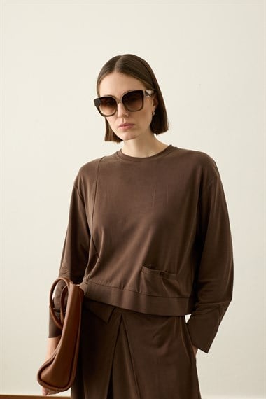 Chelsea Asimetrik Örme Rayon Etekli Takım KAHVERENGİ