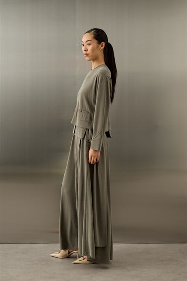 Chelsea Asimetrik Örme Rayon Etekli Takım HAKİ