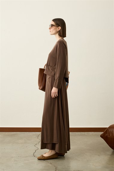 Chelsea Asimetrik Örme Rayon Etekli Takım KAHVERENGİ