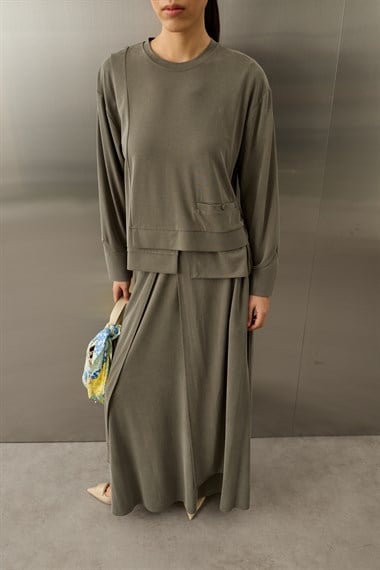 Chelsea Asimetrik Örme Rayon Etekli Takım HAKİ