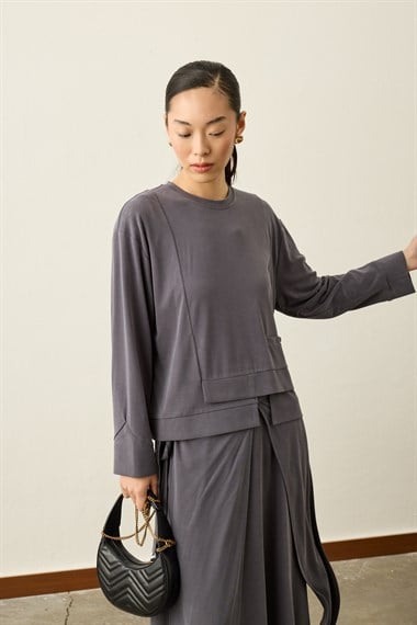 Chelsea Asimetrik Örme Rayon Etekli Takım GRİ