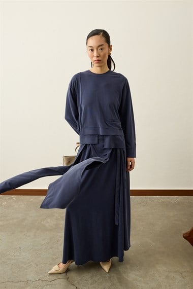 Chelsea Asimetrik Örme Rayon Etekli Takım LACİVERT