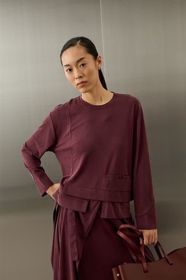 Chelsea Asimetrik Örme Rayon Etekli Takım MÜRDÜM