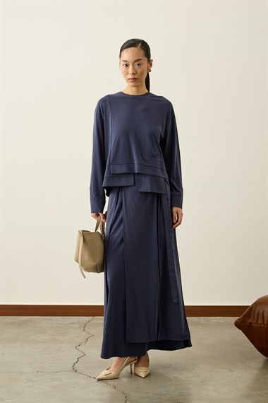 Chelsea Asimetrik Örme Rayon Etekli Takım LACİVERT