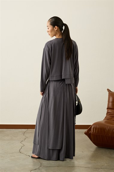 Chelsea Asimetrik Örme Rayon Etekli Takım GRİ