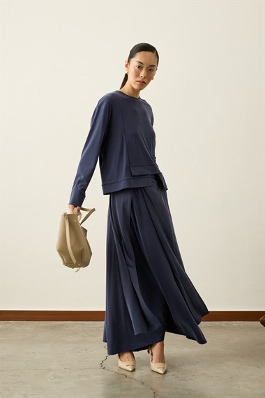 Chelsea Asimetrik Örme Rayon Etekli Takım LACİVERT