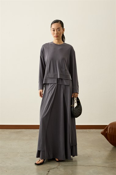 Chelsea Asimetrik Örme Rayon Etekli Takım GRİ