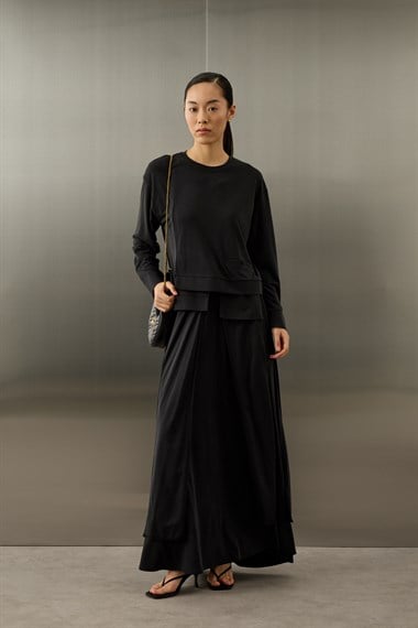 Chelsea Asimetrik Örme Rayon Etekli Takım SİYAH