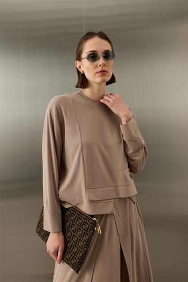 Chelsea Asimetrik Örme Rayon Etekli Takım VİZON