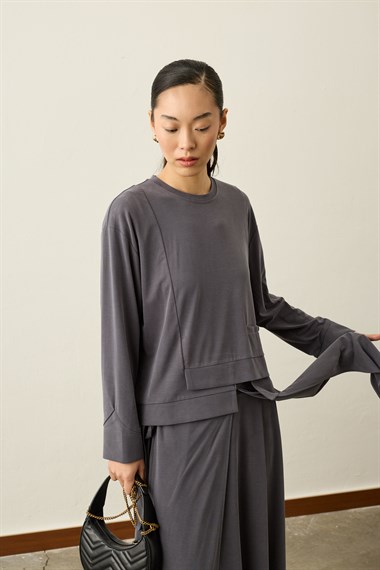 Chelsea Asimetrik Örme Rayon Etekli Takım GRİ