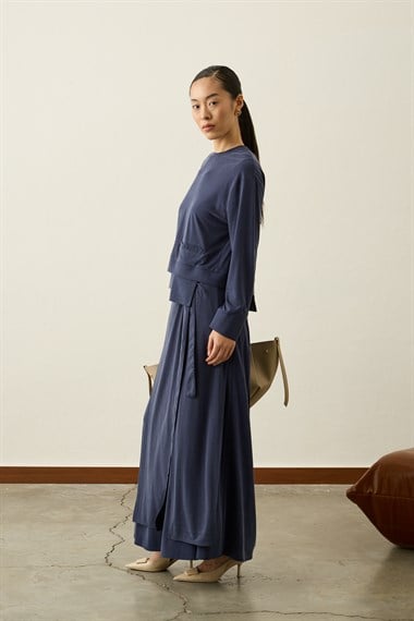 Chelsea Asimetrik Örme Rayon Etekli Takım LACİVERT