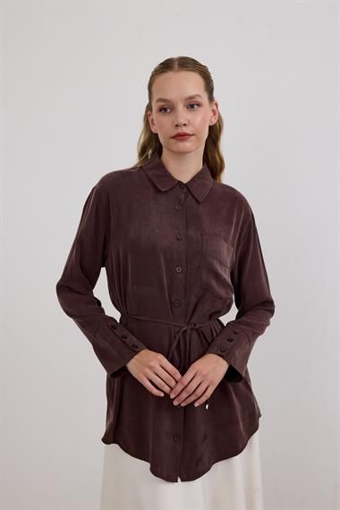 Como Düğmeli Kuşaklı Tunik KAHVERENGİ