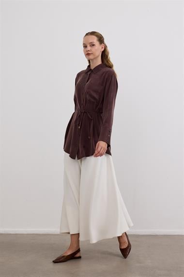 Como Düğmeli Kuşaklı Tunik KAHVERENGİ