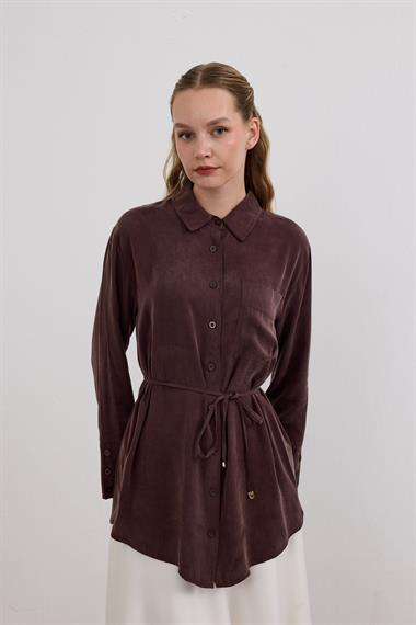 Como Düğmeli Kuşaklı Tunik KAHVERENGİ