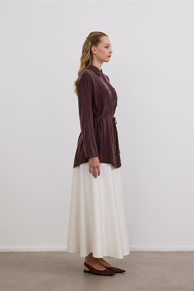 Como Düğmeli Kuşaklı Tunik KAHVERENGİ