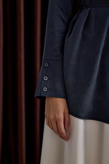 Como Düğmeli Kuşaklı Tunik LACİVERT