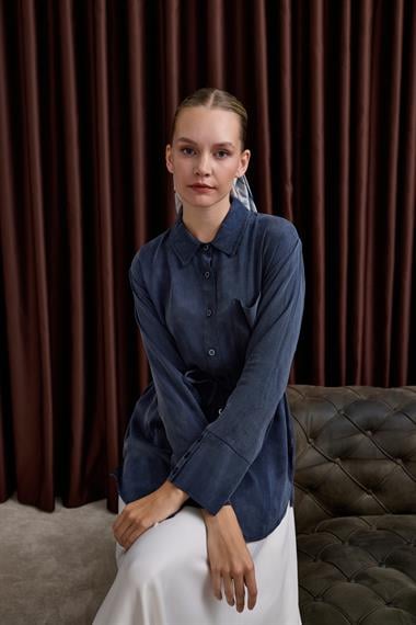 Como Düğmeli Kuşaklı Tunik LACİVERT