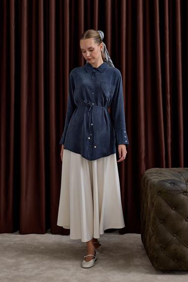 Como Düğmeli Kuşaklı Tunik LACİVERT