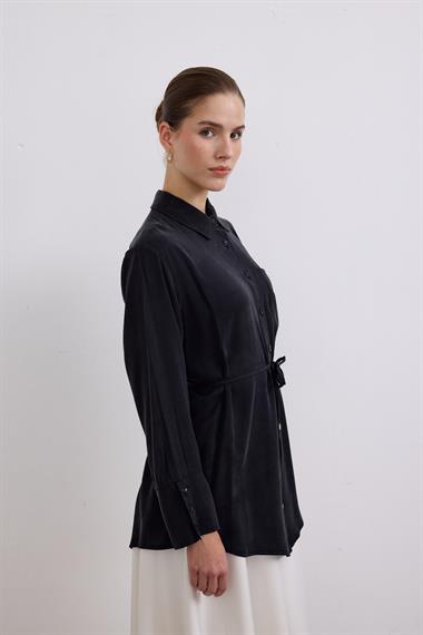 Como Düğmeli Kuşaklı Tunik SİYAH