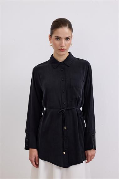 Como Düğmeli Kuşaklı Tunik SİYAH