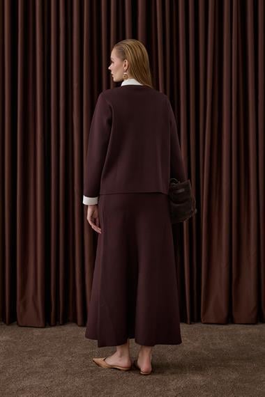 Crystal Çift Renk Kruvaze Triko Etekli Takım KAHVERENGİ