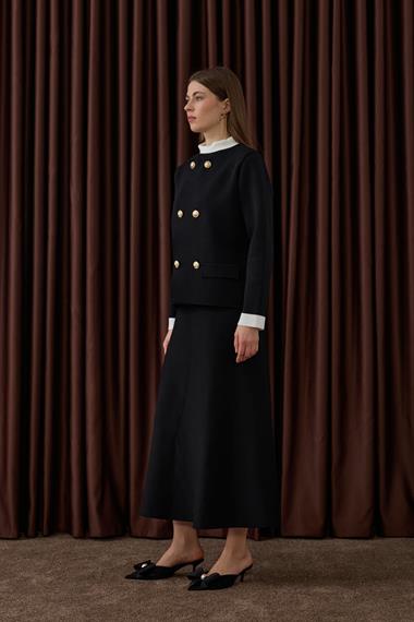 Crystal Çift Renk Kruvaze Triko Etekli Takım SİYAH