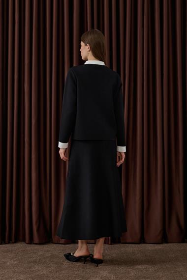 Crystal Çift Renk Kruvaze Triko Etekli Takım SİYAH