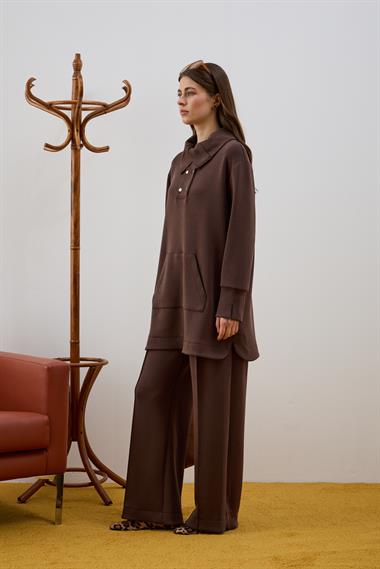 Dakota Kanguru Cepli Eşofman Pantolonlu Takım KAHVERENGİ