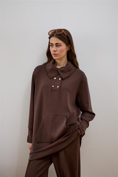 Dakota Kanguru Cepli Eşofman Pantolonlu Takım KAHVERENGİ