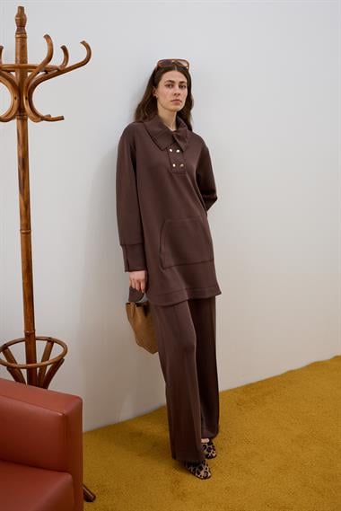 Dakota Kanguru Cepli Eşofman Pantolonlu Takım KAHVERENGİ