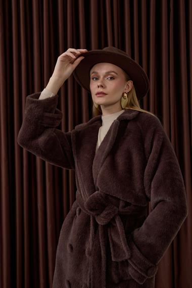 Danish Düğmeli Kuşaklı Kaban KAHVERENGİ