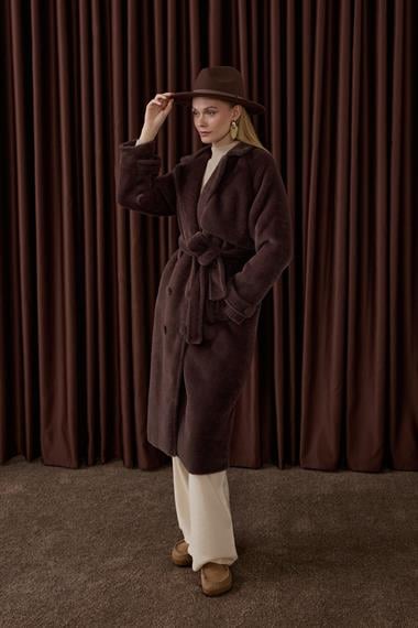 Danish Düğmeli Kuşaklı Kaban KAHVERENGİ