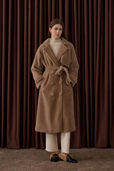 Danish Düğmeli Kuşaklı Kaban VİZON