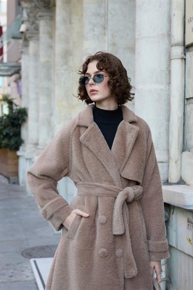 Danish Düğmeli Kuşaklı Kaban VİZON