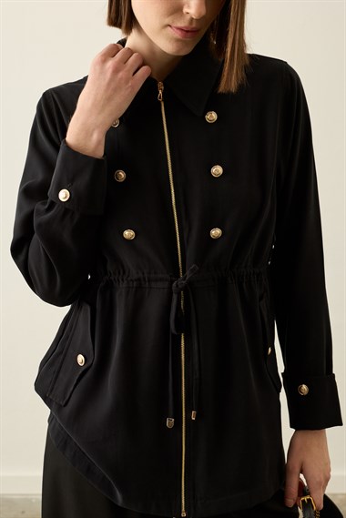 Dante Fermuarlı Beli Tünel Kuşaklı Kap SİYAH